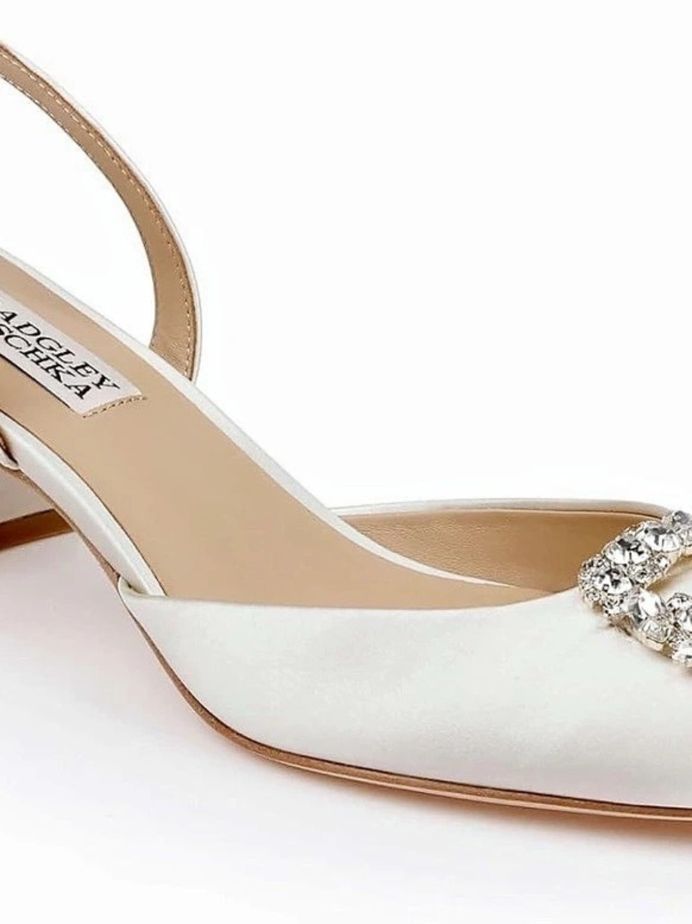 Badgley Mischka Vivia Satin Block Heel Slingbacks White - NEW without tags
